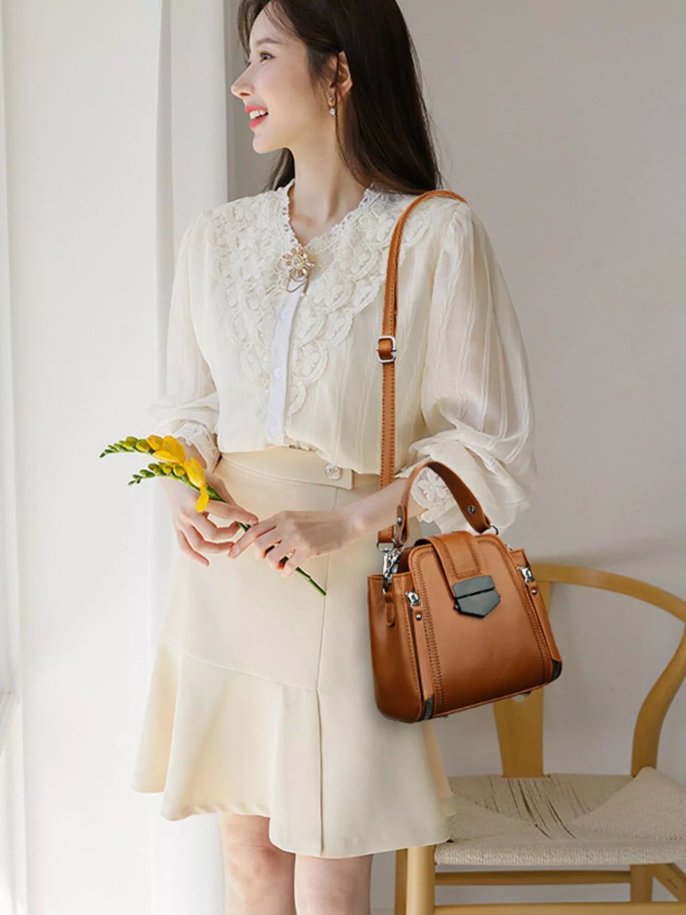 Leather Bucket Crossbody Bag OutfitFlow