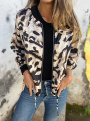 Full Size Zip Up Zebra Print Bomber Jacket Plus Size OutfitFlow