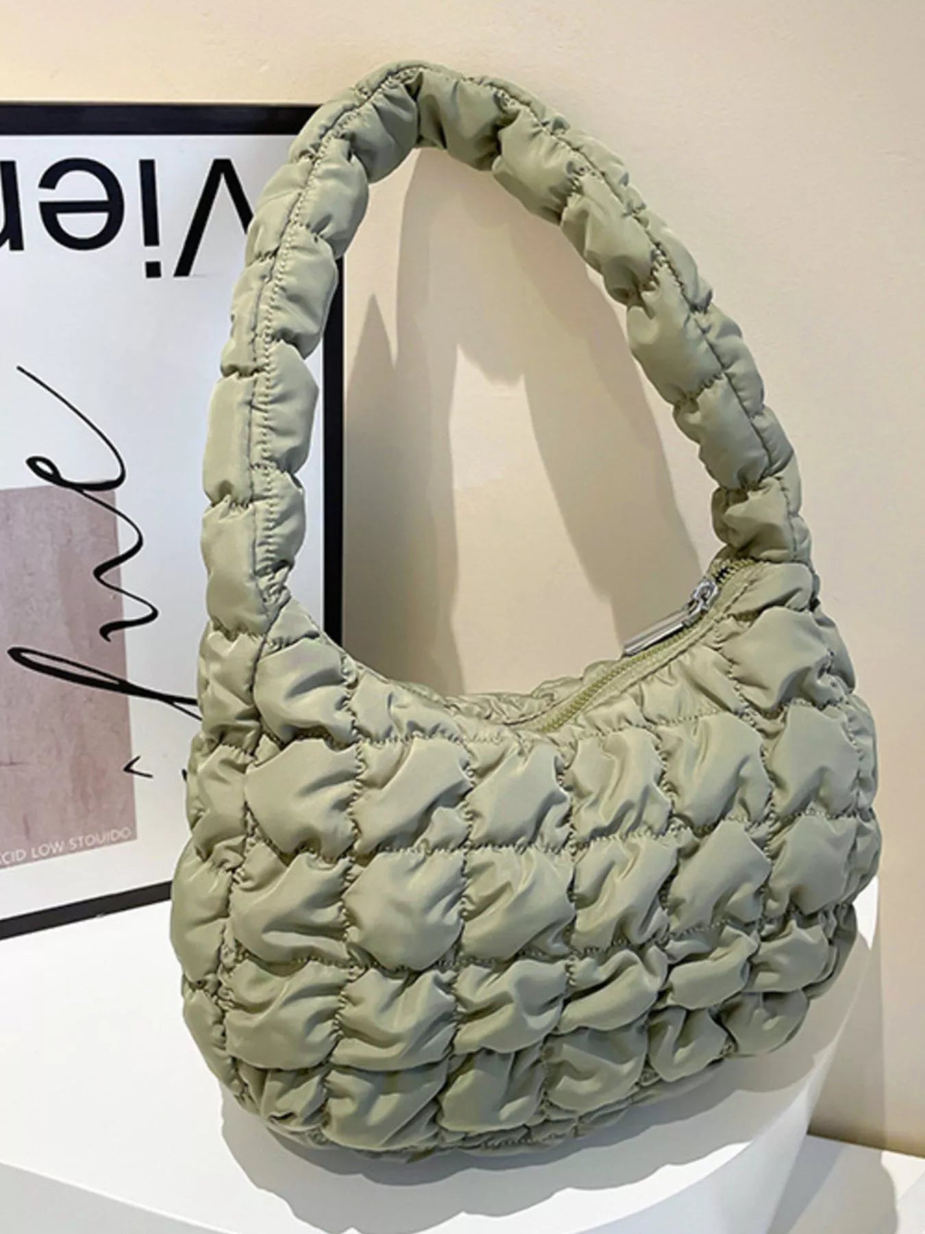 Quilted Ruched Shoulder Bag OutfitFlow