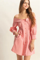 HYFVE Button Down Spaghetti Strap Mini Dress with Pockets Coral OutfitFlow