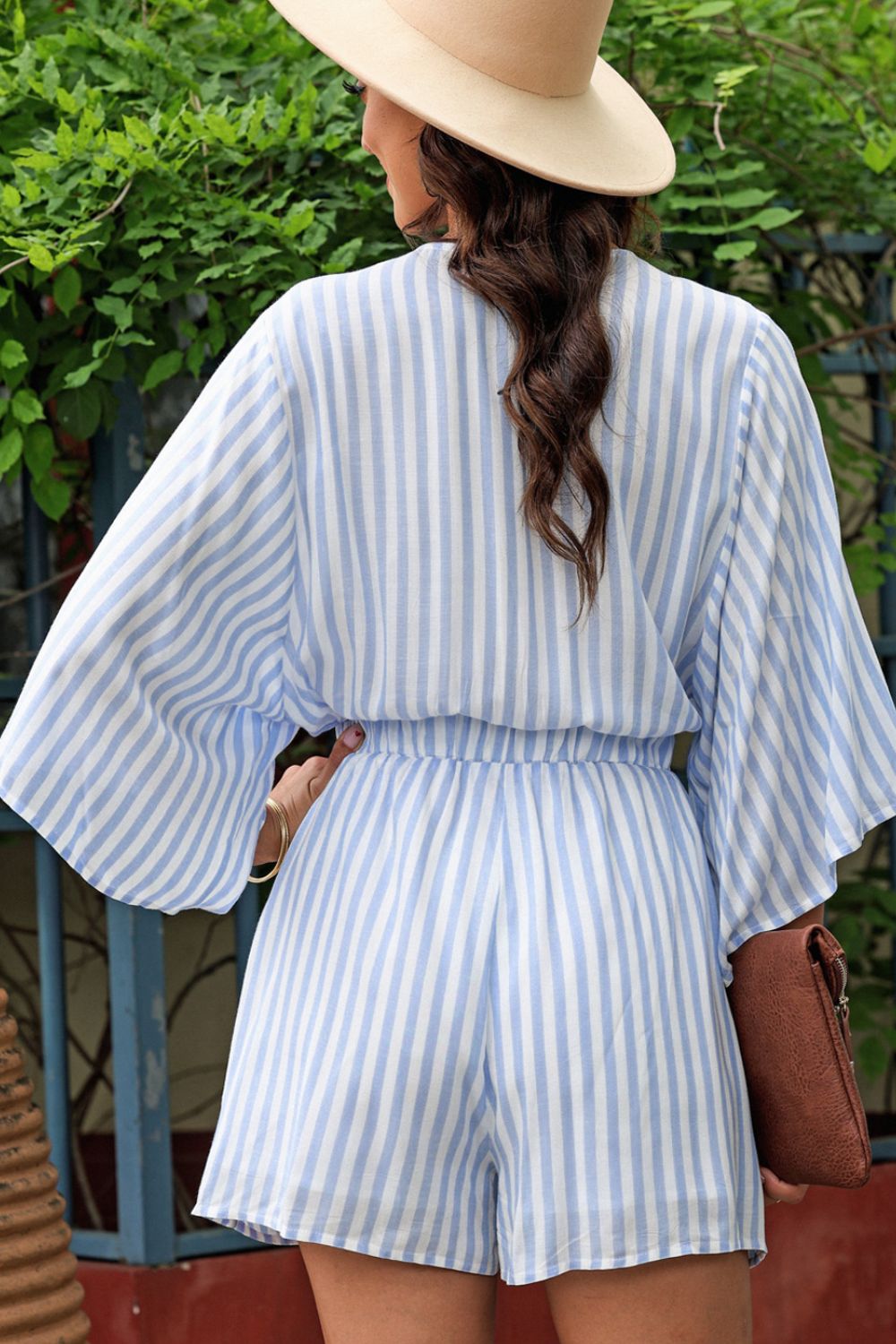 Outfit Flow - Bow Striped Kimono Sleeve Romper