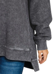 Zenana Full Size Acid Washed Double Ribbed Hi-low Sweatshirt Plus Size OutfitFlow