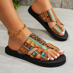 Bohemian Patterned Cutout Sandals Yellow OutfitFlow