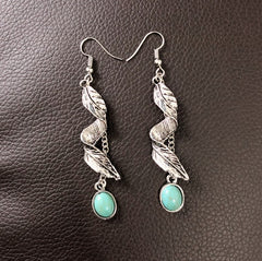 Alloy Leaf Artificial Turquoise Earrings OutfitFlow