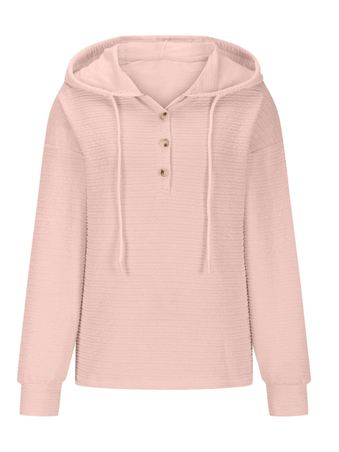 Outfit Flow - Drawstring Quarter Button Long Sleeve Hoodie