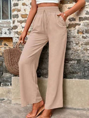 Tied High Waist Wide Leg Pants with Pockets