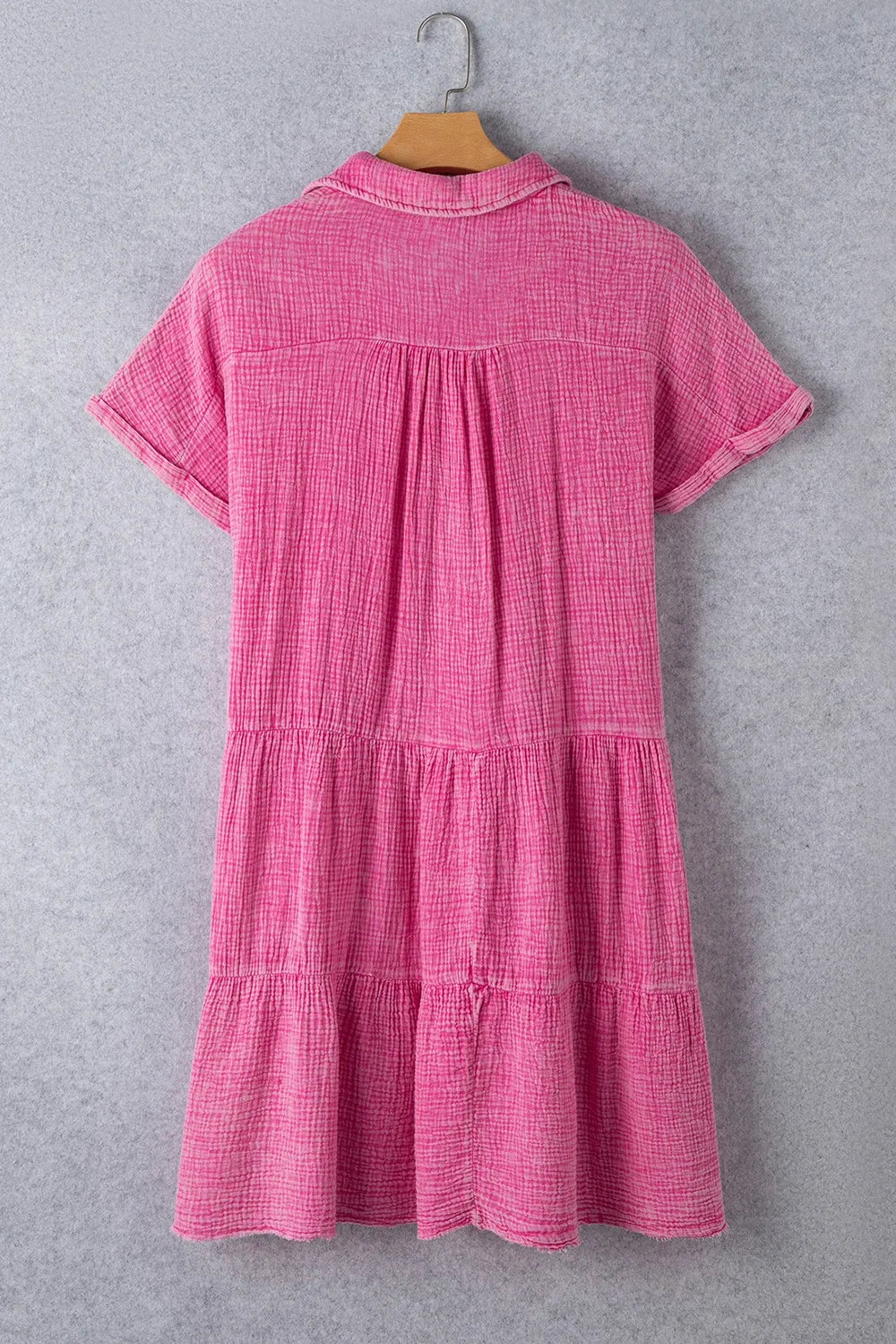 Mineral Wash Crinkle Split Neck Raw Hem Tiered Dress OutfitFlow