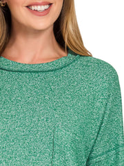 Zenana Soft Melange Hacci Round-Neck Long Sleeve T-Shirt OutfitFlow
