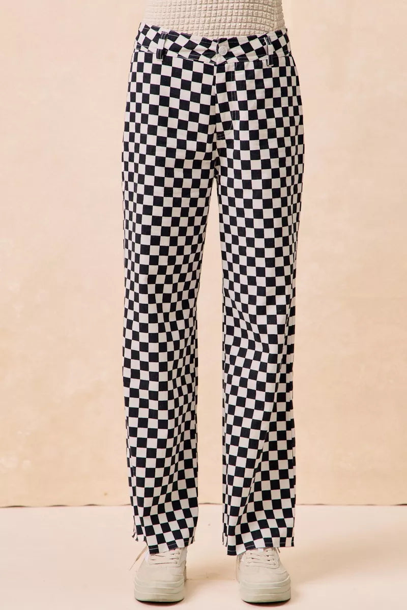 BiBi Gameday Theme Checkered Printed Pants BLACK OutfitFlow