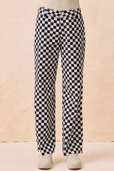 BiBi Gameday Theme Checkered Printed Pants BLACK OutfitFlow