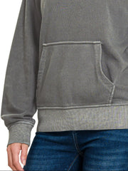 Zenana Fleece Pigment Dye Kangaroo Pocket Hoodie Trendsi