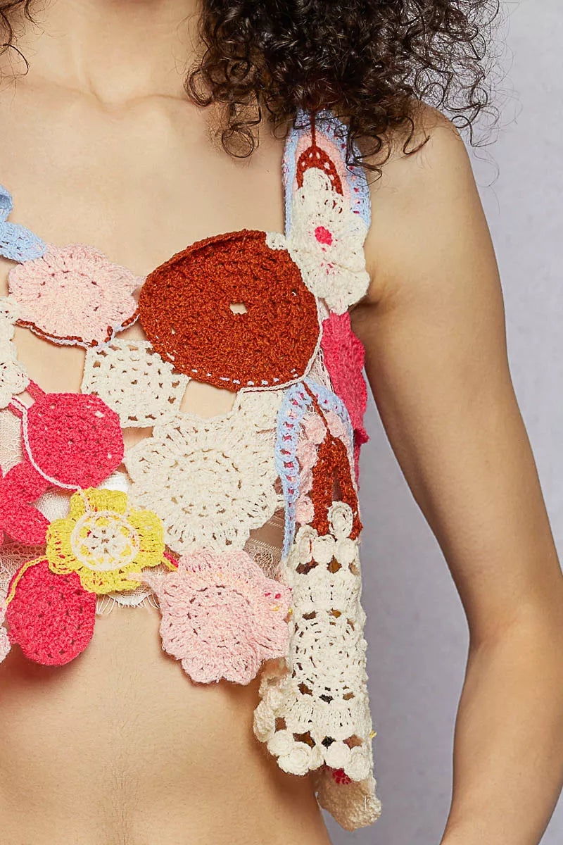 POL Openwork Floral Cropped Crochet Cami Trendsi