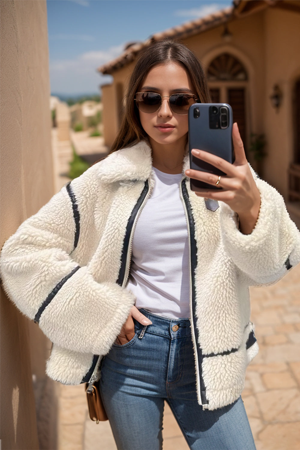 Outfit Flow - Zip Up Long Sleeve Sherpa Jacket