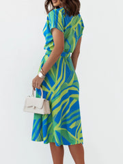 Printed Button Front Midi Dress with Belt OutfitFlow