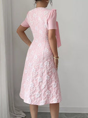Bow Detail Square Neck Short Sleeve Dress OutfitFlow