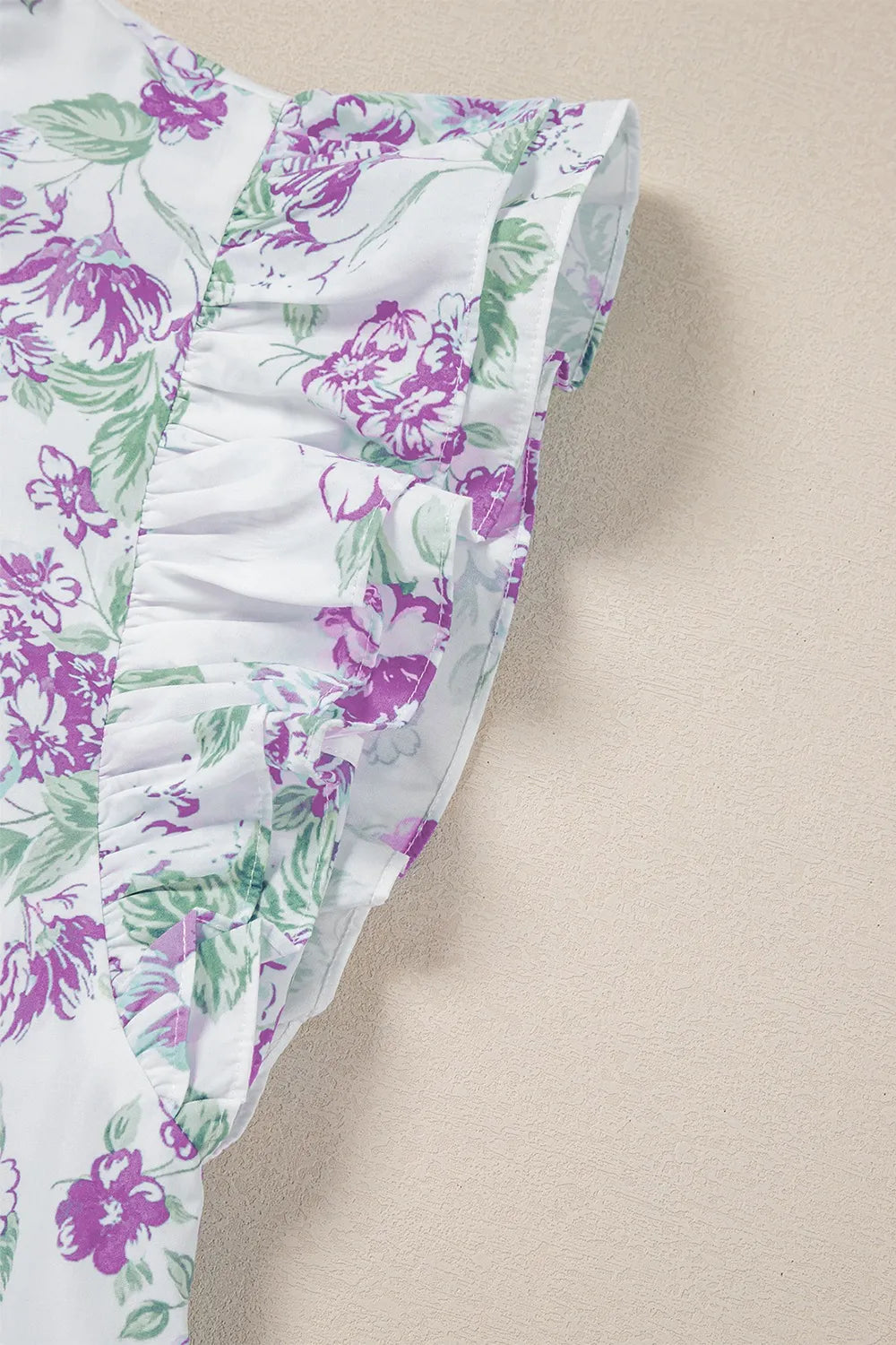 Printed Ruffled Sleeve Button-Up Blouse OutfitFlow