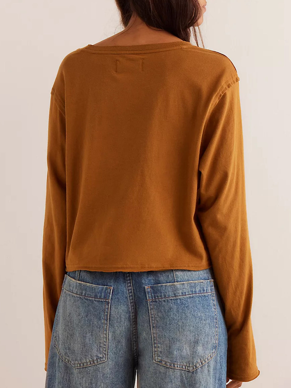 Outfit Flow - Round Neck Long Sleeve Cropped T-Shirt