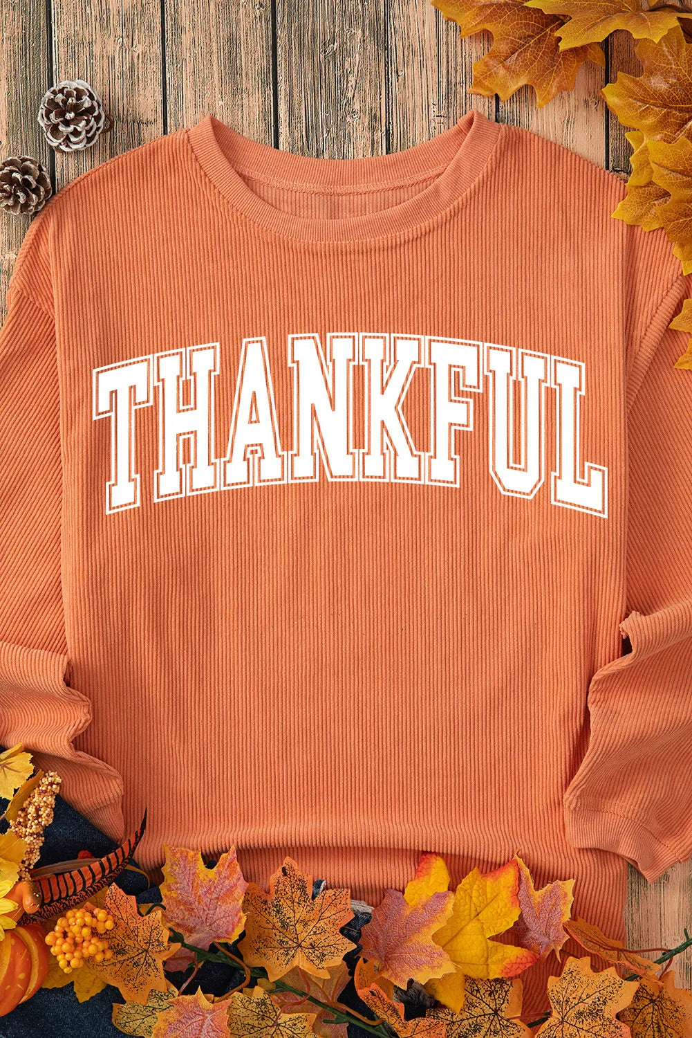 Outfit Flow - THANKFUL Round Neck Long Sleeve Sweatshirt