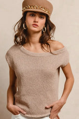 BiBi One Side Off Shoulder Knit Top OutfitFlow