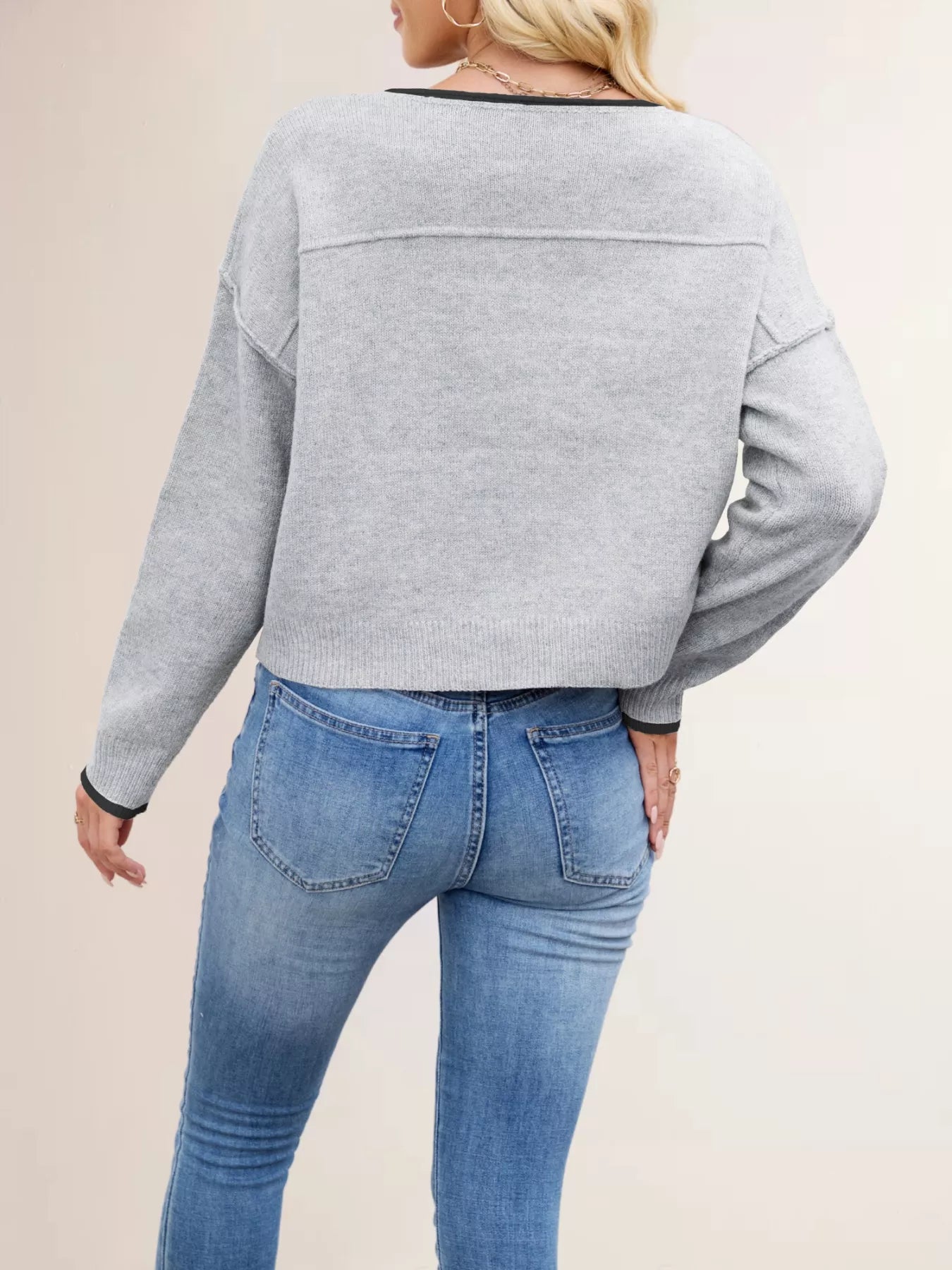 Round Neck Dropped Shoulder Sweater OutfitFlow