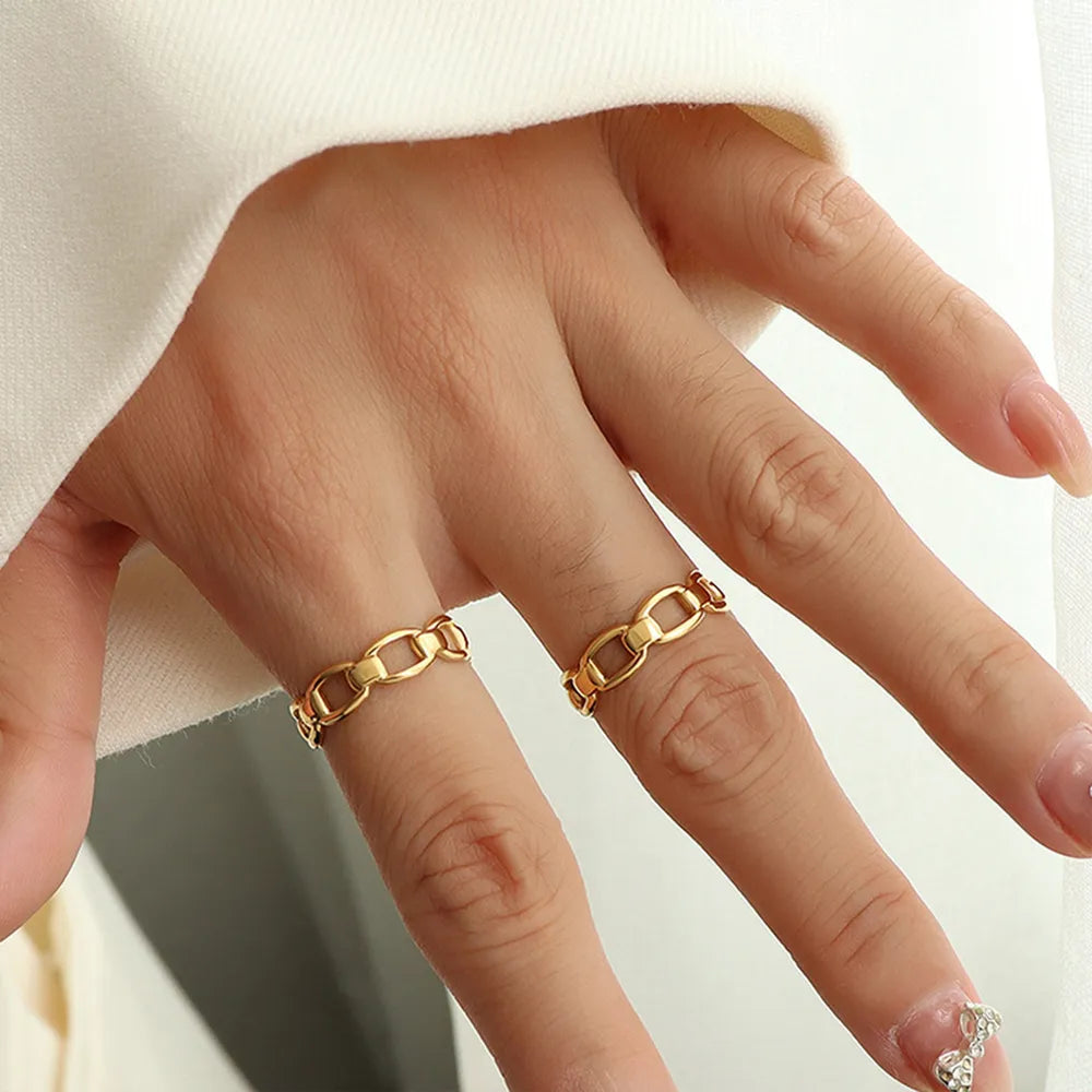 Titanium Steel Gold-Plated Adjustable Ring OutfitFlow