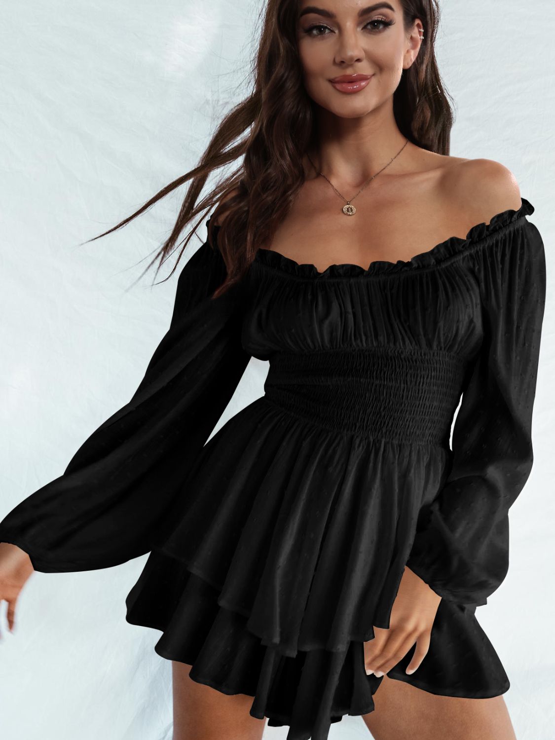 Outfit Flow - Off Shoulder Smocked Waist Romper