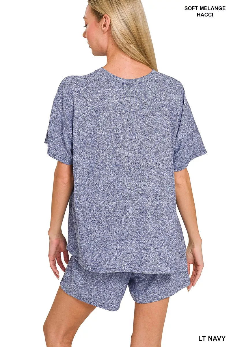 Zenana Soft Melange Short Sleeve Tee and Shorts Set OutfitFlow