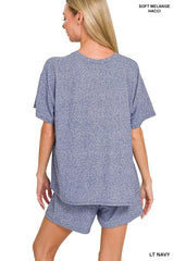 Zenana Soft Melange Short Sleeve Tee and Shorts Set OutfitFlow