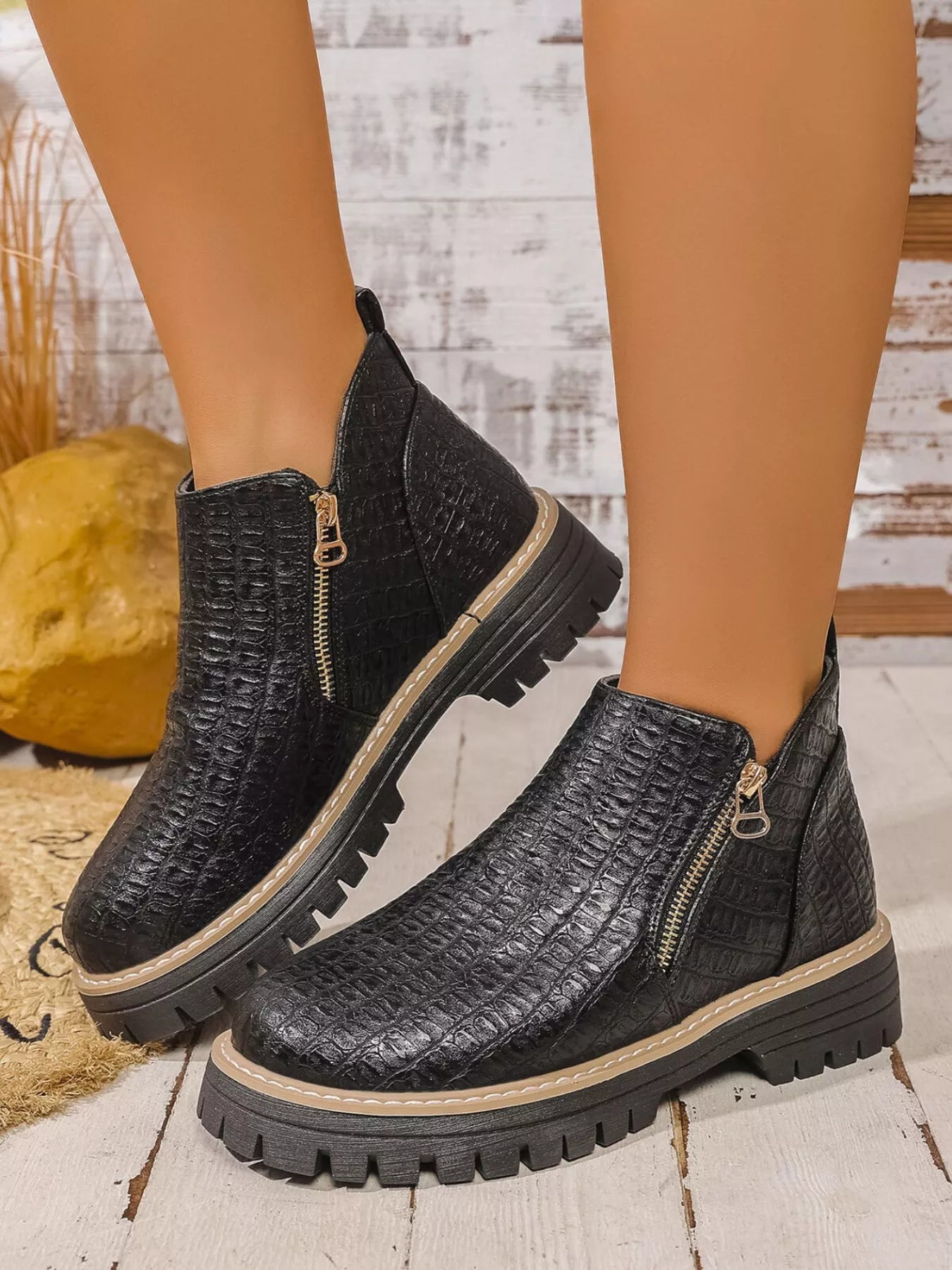 Round Toe Side Zip Ankle Boots OutfitFlow