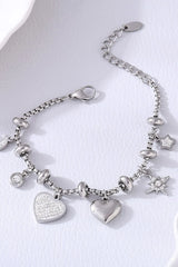 Titanium Steel Inland Zircon Heart Charm Bracelet OutfitFlow