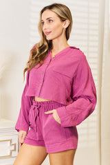 Basic Bae Buttoned Long Sleeve Top and Shorts Set OutfitFlow