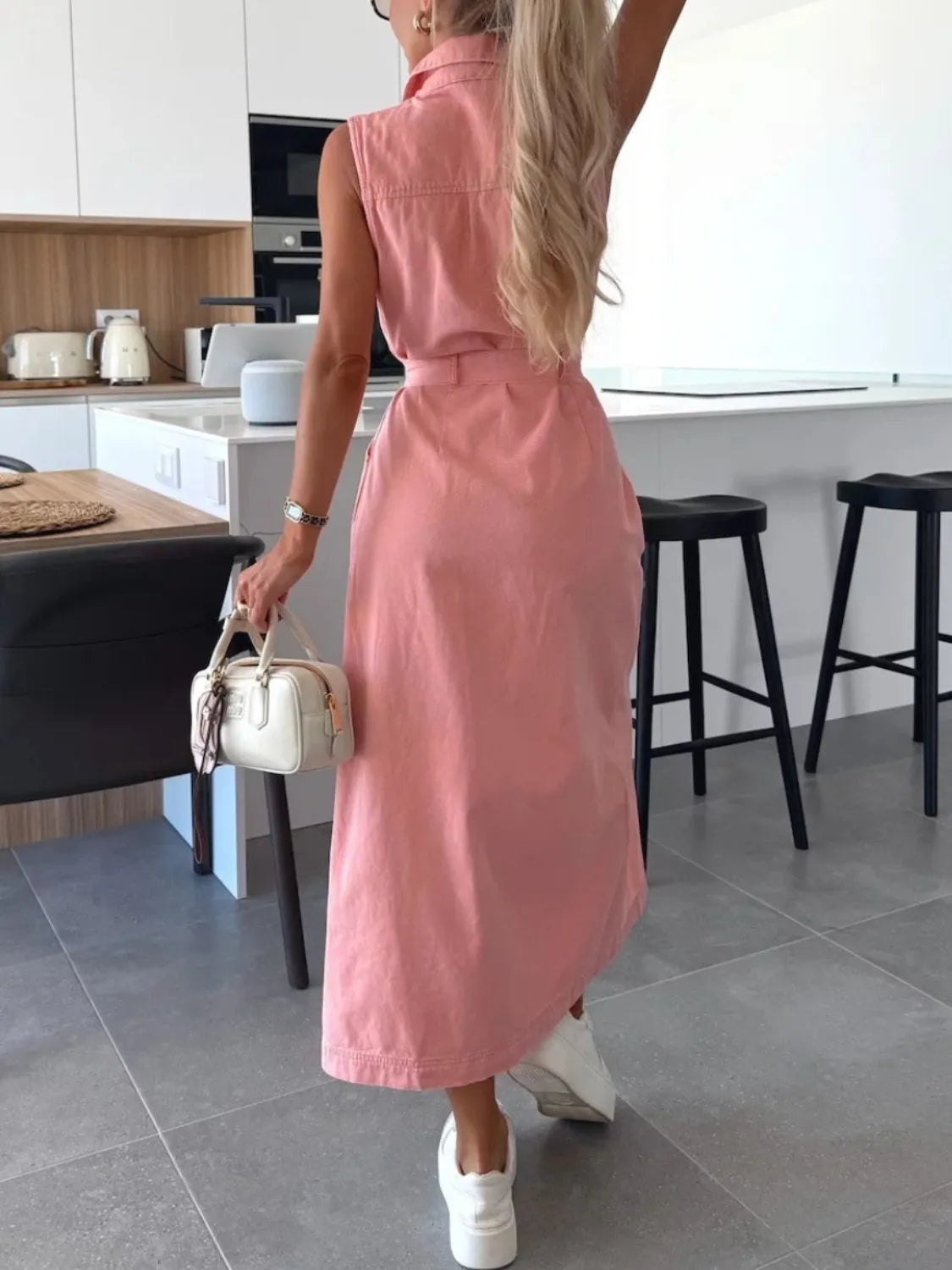 Button Front Sleeveless Denim Dress OutfitFlow