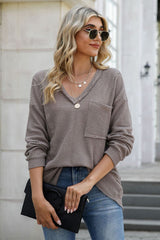 Outfit Flow - Exposed Seam V-Neck Long Sleeve T-Shirt