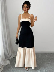 Two-Tone Spaghetti Strap Maxi Dress OutfitFlow