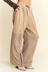 Outfit Flow - Davi & Dani Rhinestone Drawstring Wide Leg Pants