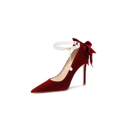 Point Toe Stiletto Pumps Burgundy OutfitFlow