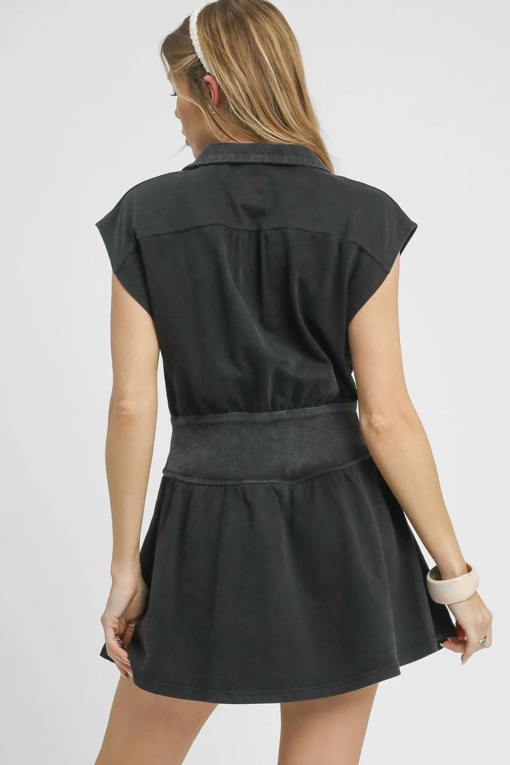Umgee Zip Front Cap Sleeve Mini Dress OutfitFlow