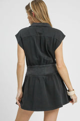 Umgee Zip Front Cap Sleeve Mini Dress OutfitFlow