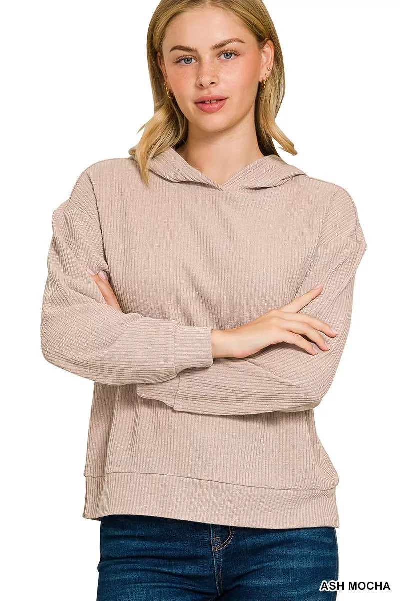 Zenana Ribbed Long Sleeve Hoodie OutfitFlow