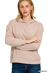 Zenana Ribbed Long Sleeve Hoodie OutfitFlow