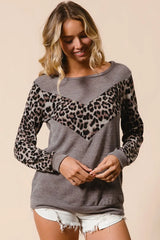 BiBi Sweater Knit Top With Leopard V Shape Block Trendsi