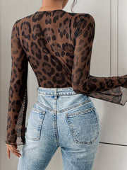 Outfit Flow - Perfee Leopard V-Neck Lace Bodysuit