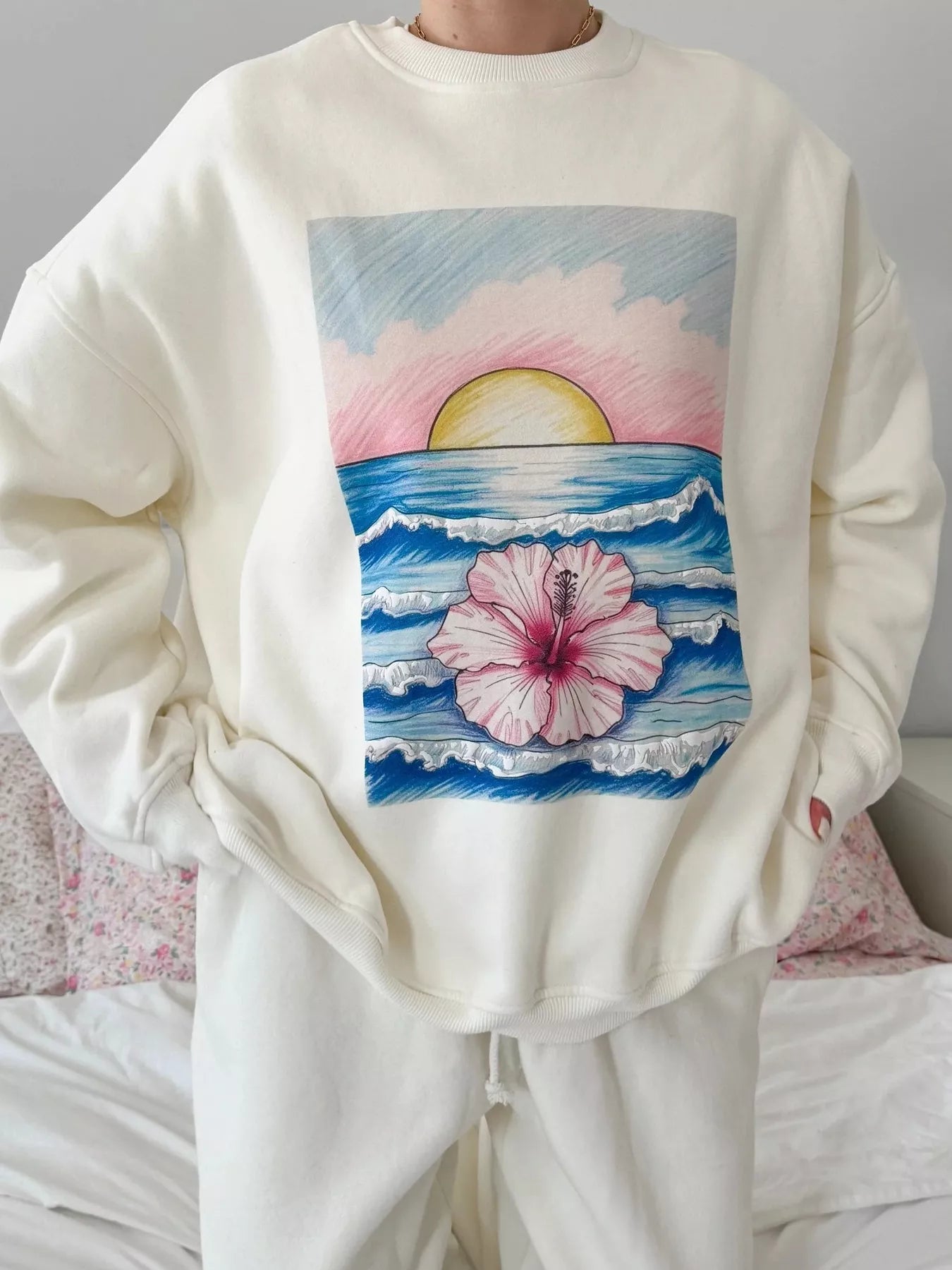 Graphic Round Neck Drop Shoulder Sweatshirt OutfitFlow