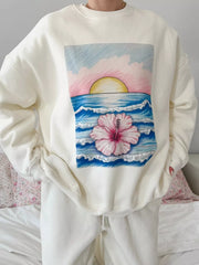 Graphic Round Neck Drop Shoulder Sweatshirt OutfitFlow