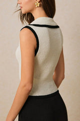 Contrast Trim Button Front Sweater Vest OutfitFlow