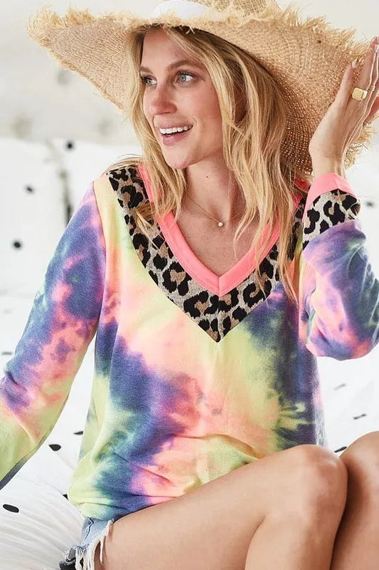 BiBi Tie Dye Terry V-Neck Top OutfitFlow