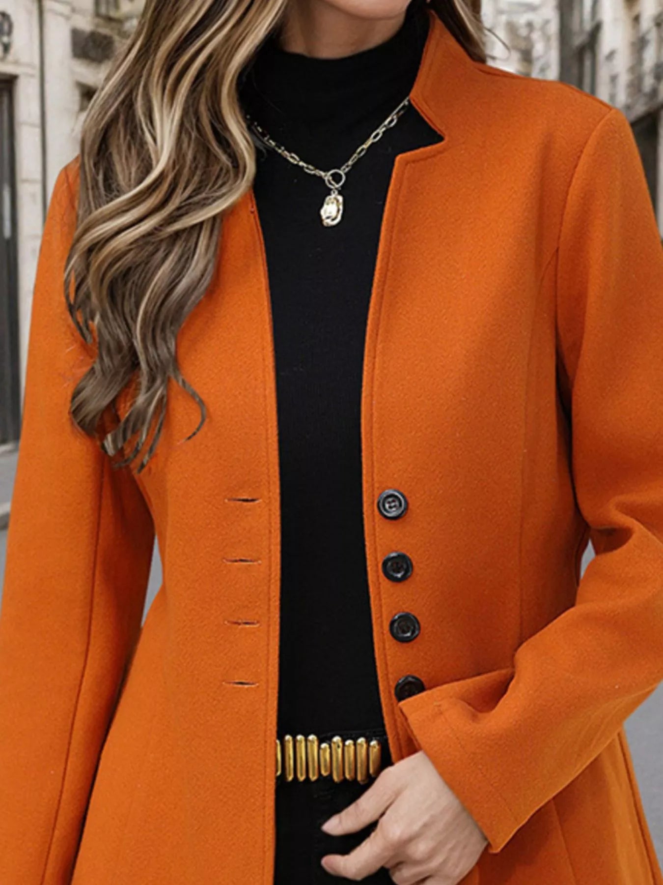 Button Up Long Sleeve Coat Trendsi
