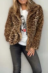 Outfit Flow - Full Size Leopard Furry Collared Neck Long Sleeve Coat