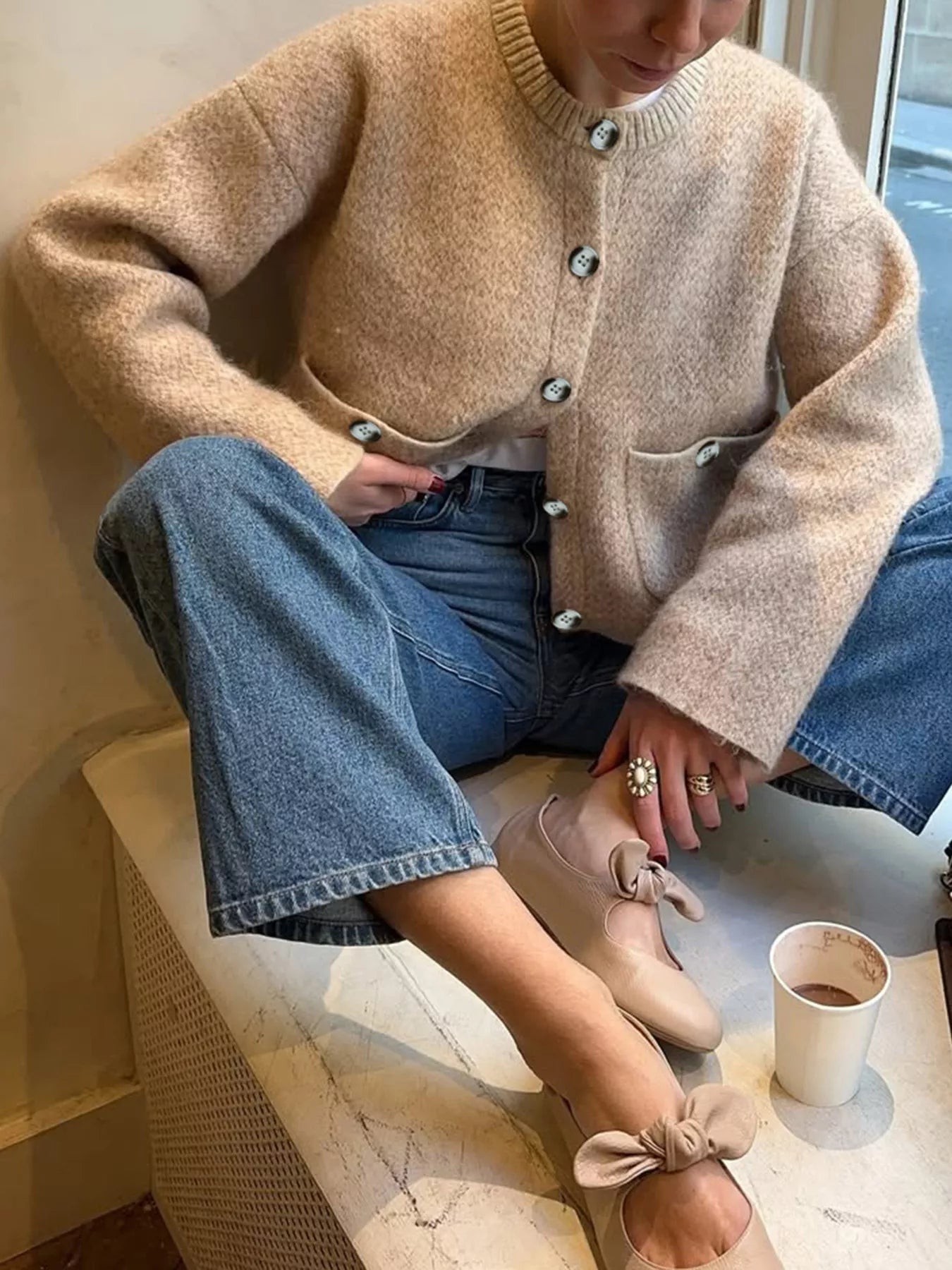 Textured Knit Button-Down Cardigan OutfitFlow