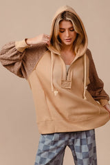 BiBi Half Zip French Terry Hoodie with Kint Sleeves OutfitFlow